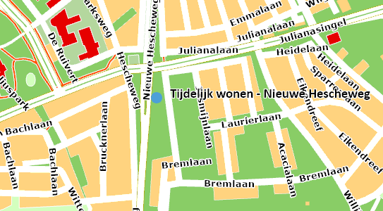 Kaartje met locatie tijdelijke woningen Nieuwe Hescheweg