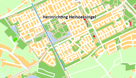 kaartje met locatie herinrichting Heihoeksingel